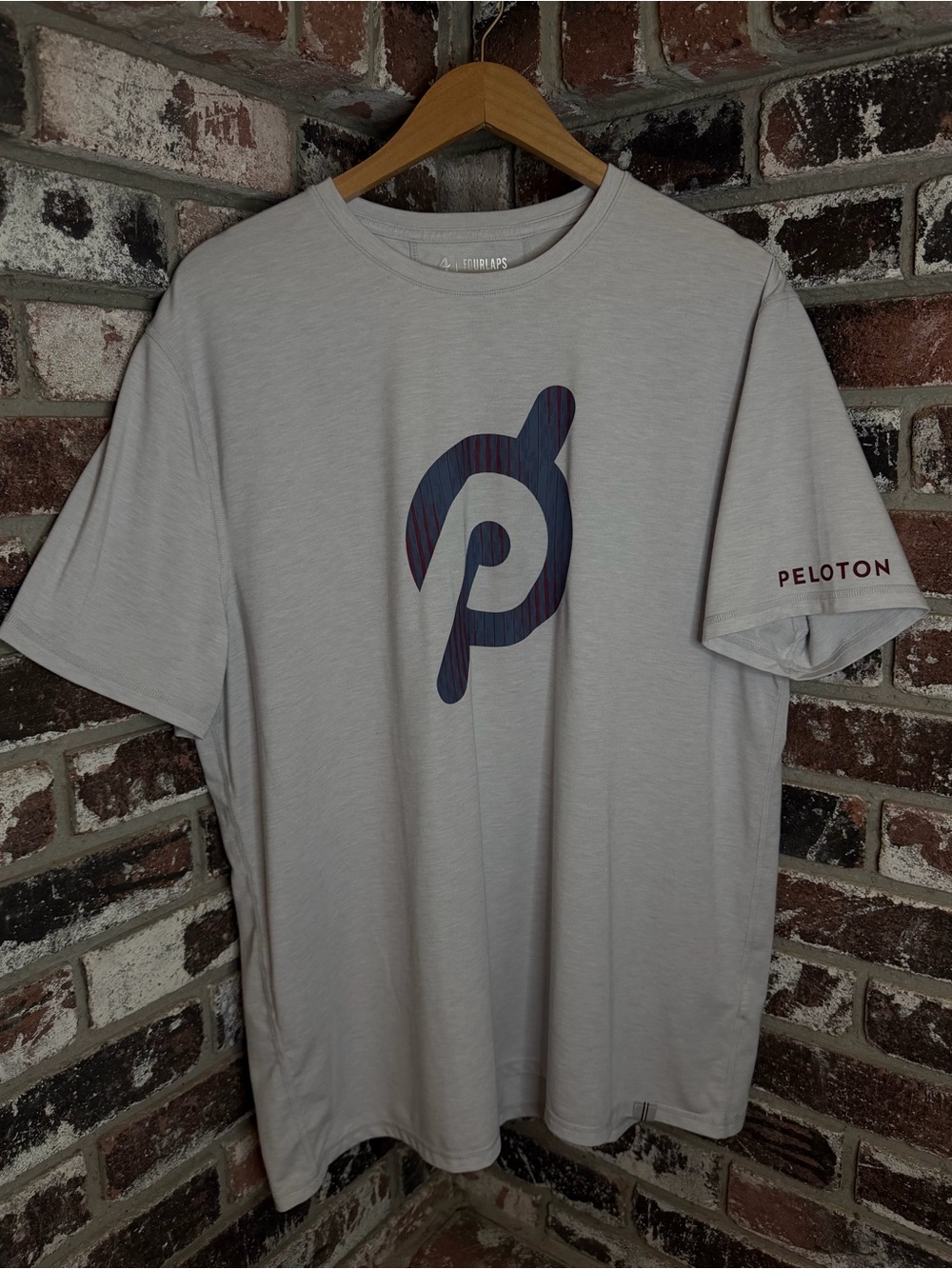 Peloton x FourLaps Atheltic Silver Gray Technical Logo Graphic Short Sleeve Tee